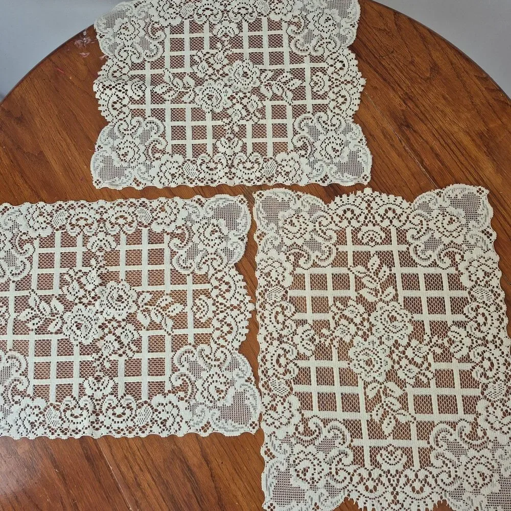 Lot of 9 Vintage Cottagecore White Cream Floral Lace Table Runners or Doilies